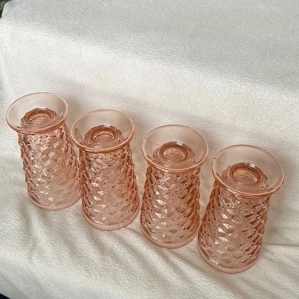 Vtg 4 Indiana Whitehall Peach Pink Ice Tea  Cooler Drinking Glasses Cubist - Picture 4 of 14